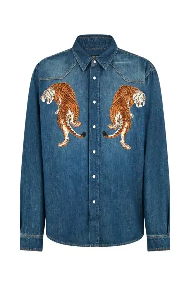 Roberto Cavalli Denim Shirt with Tiger Embroidery | Thumbnail 1