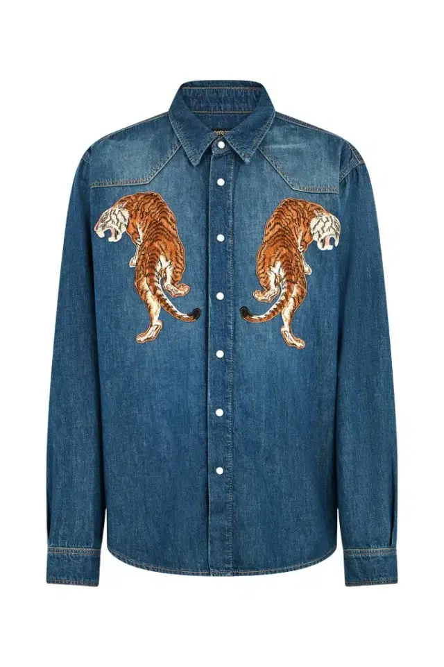 Denim Shirt with Tiger Embroidery