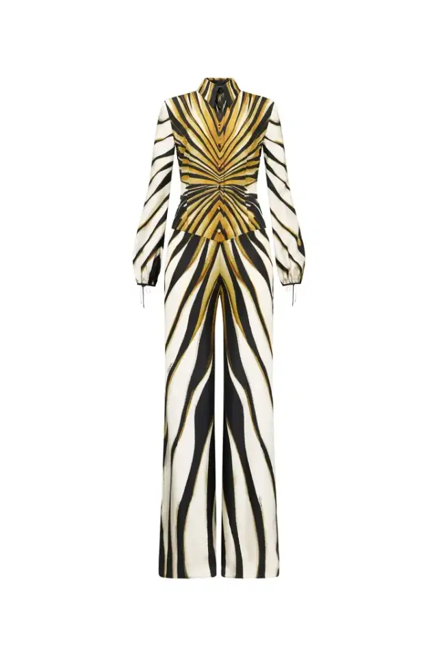 Roberto Cavalli Ray Of Gold Print Silk Jumpsuit