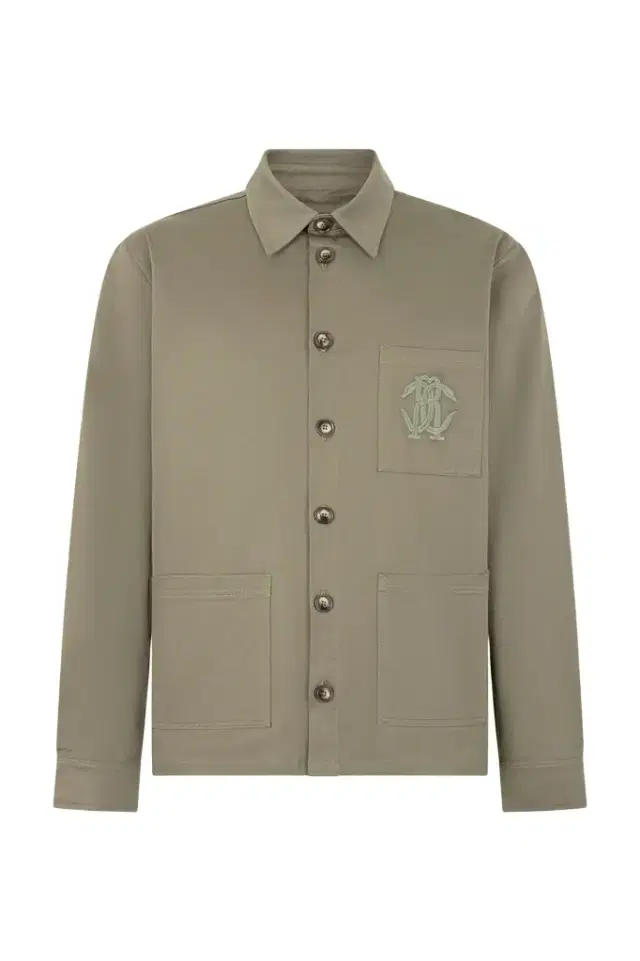Roberto Cavalli Military Green Shirt Jacket with Monogram RC