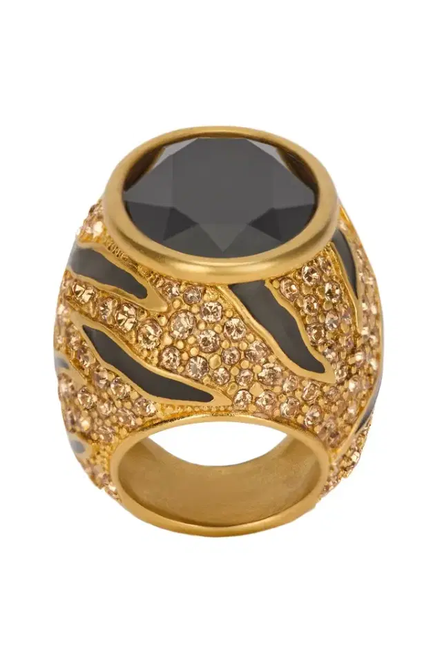 Cocktail Ring With Crystals And Tiger Skin Pattern