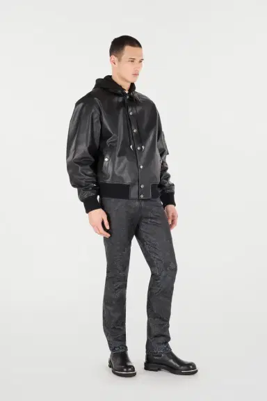 Roberto Cavalli Leather Bomber Jacket With Hood | Thumbnail 2 Roberto Cavalli Leather Bomber Jacket With Hood | Thumbnail 2