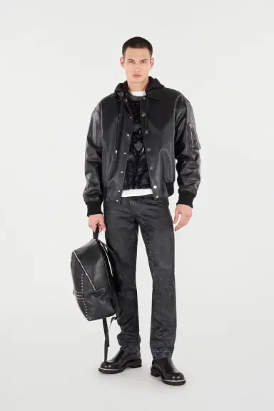 Roberto Cavalli Leather Bomber Jacket With Hood | Thumbnail 6 Roberto Cavalli Leather Bomber Jacket With Hood | Thumbnail 6