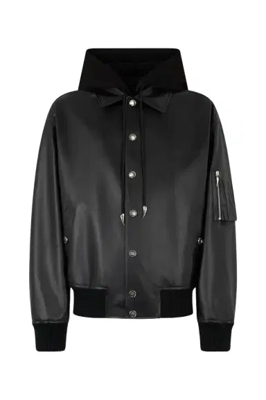 Roberto Cavalli Leather Bomber Jacket With Hood | Thumbnail 1 Roberto Cavalli Leather Bomber Jacket With Hood | Thumbnail 1