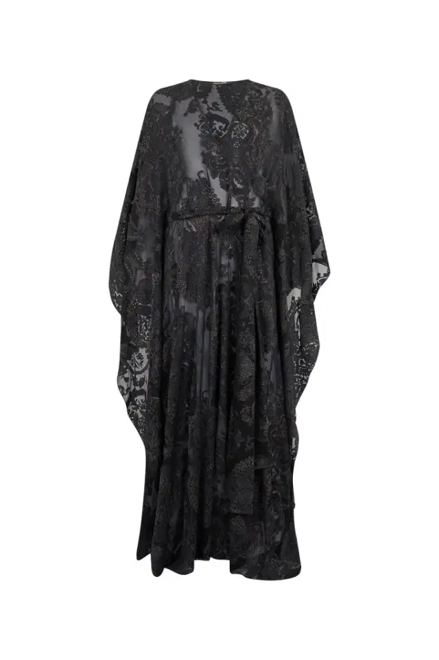 Roberto Cavalli Sheer Silk Kaftan in Ornamental Black