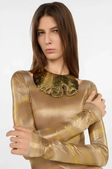 Roberto Cavalli Antique Gold Choker Necklace with Snake | Thumbnail 2