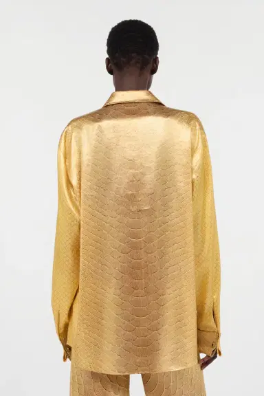 Roberto Cavalli Golden Beige Silk Shirt with Serpentine Print | Thumbnail 3 Roberto Cavalli Golden Beige Silk Shirt with Serpentine Print | Thumbnail 3