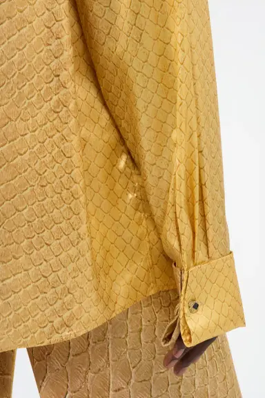 Roberto Cavalli Golden Beige Silk Shirt with Serpentine Print | Thumbnail 6 Roberto Cavalli Golden Beige Silk Shirt with Serpentine Print | Thumbnail 6