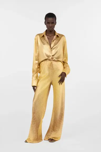 Roberto Cavalli Golden Beige Silk Shirt with Serpentine Print | Thumbnail 7 Roberto Cavalli Golden Beige Silk Shirt with Serpentine Print | Thumbnail 7