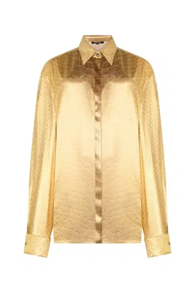 Roberto Cavalli Golden Beige Silk Shirt with Serpentine Print | Thumbnail 1 Roberto Cavalli Golden Beige Silk Shirt with Serpentine Print | Thumbnail 1