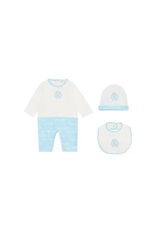 Roberto Cavalli Monogram RC And Logo Hat, Bib And Romper Suit Set