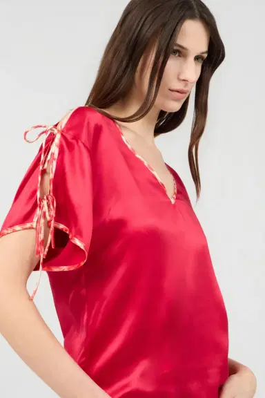 Roberto Cavalli Red Silk Tie-Shoulder Top | Thumbnail 4 Roberto Cavalli Red Silk Tie-Shoulder Top | Thumbnail 4