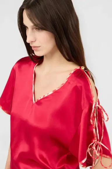 Roberto Cavalli Red Silk Tie-Shoulder Top | Thumbnail 5 Roberto Cavalli Red Silk Tie-Shoulder Top | Thumbnail 5