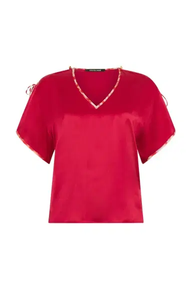 Roberto Cavalli Red Silk Tie-Shoulder Top | Thumbnail 1 Roberto Cavalli Red Silk Tie-Shoulder Top | Thumbnail 1