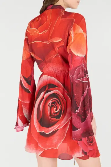 Roberto Cavalli Rose-Print Mini Dress With Pussy-Bow | Thumbnail 6 Roberto Cavalli Rose-Print Mini Dress With Pussy-Bow | Thumbnail 6