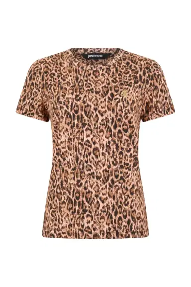 Roberto Cavalli Cotton T-shirt with Leopard Skin Print | Thumbnail 1
