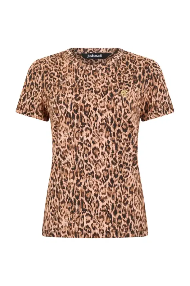 Roberto Cavalli Cotton T-shirt with Leopard Skin Print
