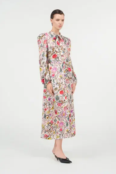 Roberto Cavalli Long Silk Dress with Florentine Flowers Print | Thumbnail 2