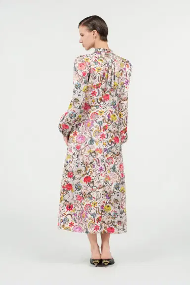 Roberto Cavalli Long Silk Dress with Florentine Flowers Print | Thumbnail 3