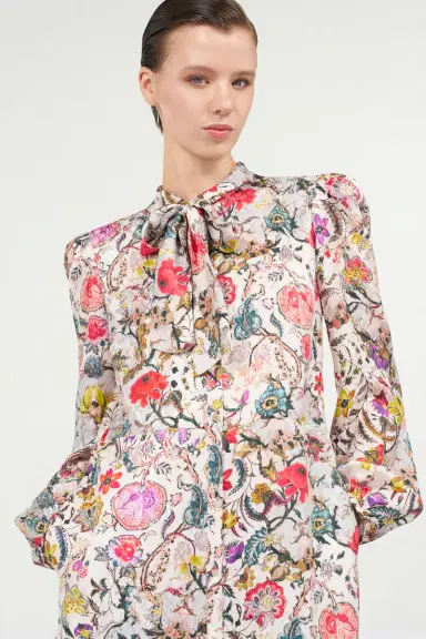 Roberto Cavalli Long Silk Dress with Florentine Flowers Print | Thumbnail 5