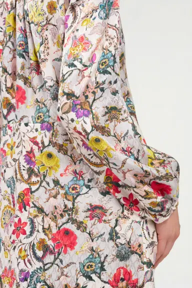 Roberto Cavalli Long Silk Dress with Florentine Flowers Print | Thumbnail 6