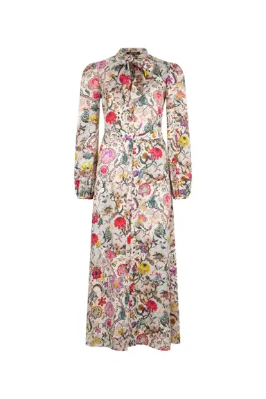 Roberto Cavalli Long Silk Dress with Florentine Flowers Print | Thumbnail 1