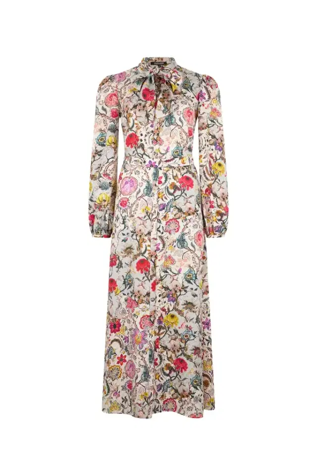 Roberto Cavalli Long Silk Dress with Florentine Flowers Print