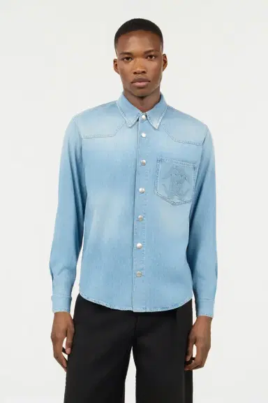 Roberto Cavalli Denim Shirt With Mirror Snake Monogram | Thumbnail 2 Roberto Cavalli Denim Shirt With Mirror Snake Monogram | Thumbnail 2