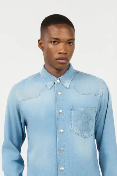 Roberto Cavalli Denim Shirt With Mirror Snake Monogram | Thumbnail 5 Roberto Cavalli Denim Shirt With Mirror Snake Monogram | Thumbnail 5