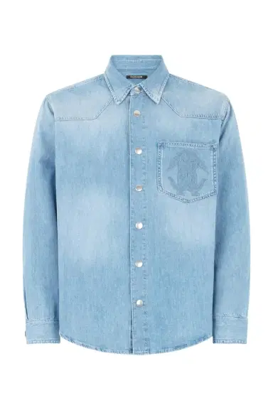 Roberto Cavalli Denim Shirt With Mirror Snake Monogram | Thumbnail 1 Roberto Cavalli Denim Shirt With Mirror Snake Monogram | Thumbnail 1