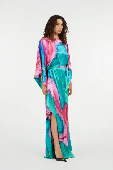 Roberto Cavalli Long dress in multicolor marbled silk | Thumbnail 2