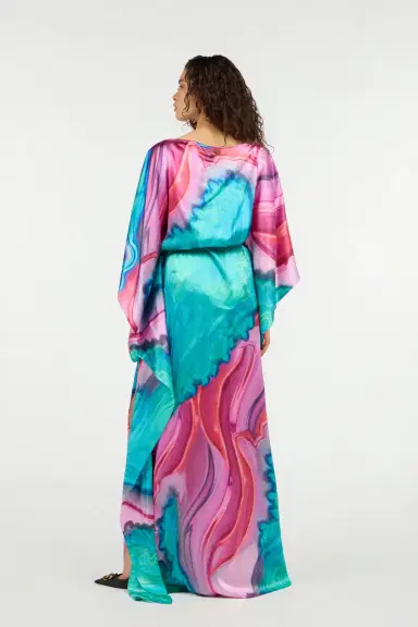 Roberto Cavalli Long dress in multicolor marbled silk | Thumbnail 3