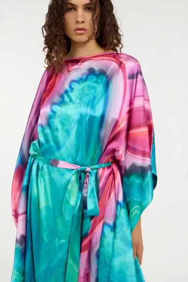 Roberto Cavalli Long dress in multicolor marbled silk | Thumbnail 5