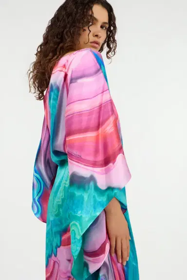 Roberto Cavalli Long dress in multicolor marbled silk | Thumbnail 6