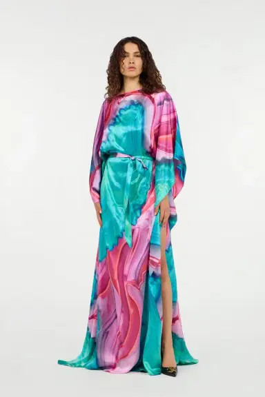Roberto Cavalli Long dress in multicolor marbled silk | Thumbnail 7