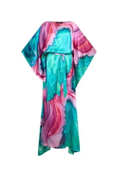 Roberto Cavalli Long dress in multicolor marbled silk | Thumbnail 1