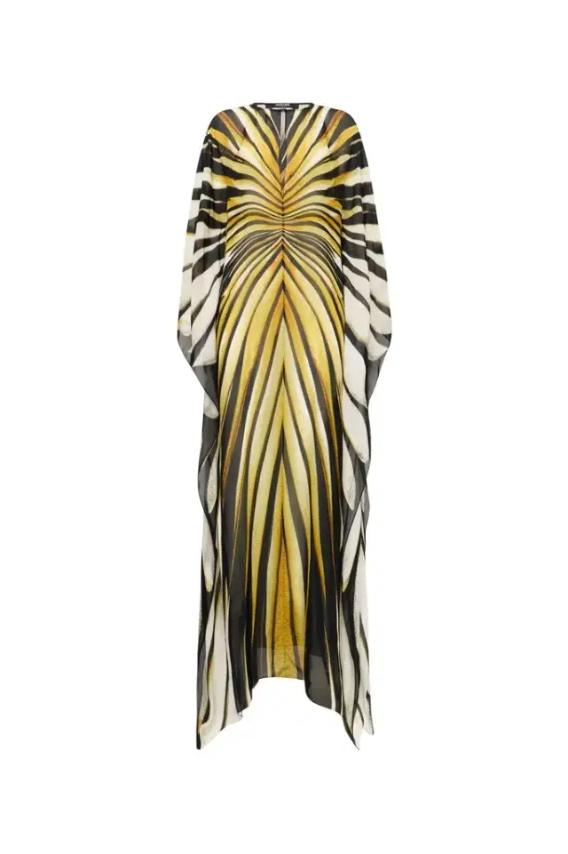 Roberto Cavalli Ray Of Gold Print Silk Maxi Dress