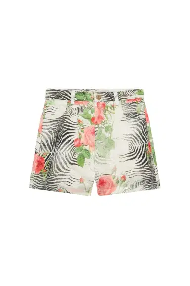 Roberto Cavalli Shorts With White Tigress And Rose Print | Thumbnail 1