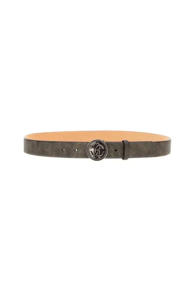 Roberto Cavalli Grey Logo Belt With RC Monogram Buckle