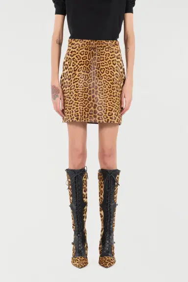 Roberto Cavalli Leather Miniskirt With Leopard Skin Print | Thumbnail 2