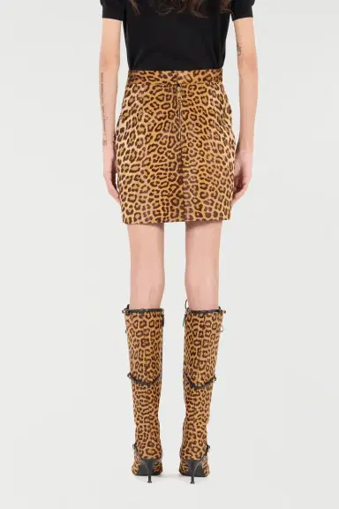 Roberto Cavalli Leather Miniskirt With Leopard Skin Print | Thumbnail 3