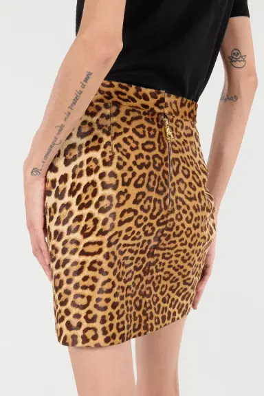 Roberto Cavalli Leather Miniskirt With Leopard Skin Print | Thumbnail 5