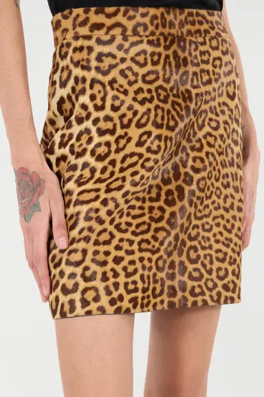 Roberto Cavalli Leather Miniskirt With Leopard Skin Print | Thumbnail 6