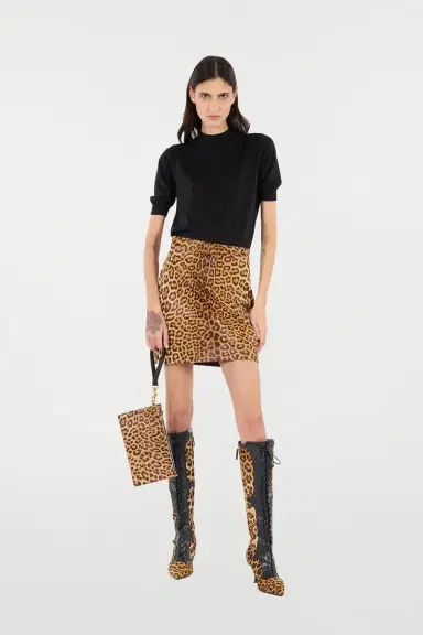 Roberto Cavalli Leather Miniskirt With Leopard Skin Print | Thumbnail 7