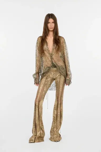 Roberto Cavalli Gold Leather Pants with Python Print and Cut-Out Details | Thumbnail 7