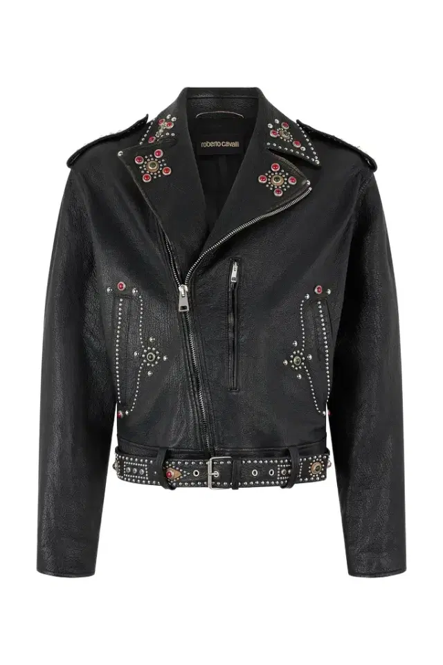 Roberto Cavalli Leather Biker Jacket With Studs And Stones