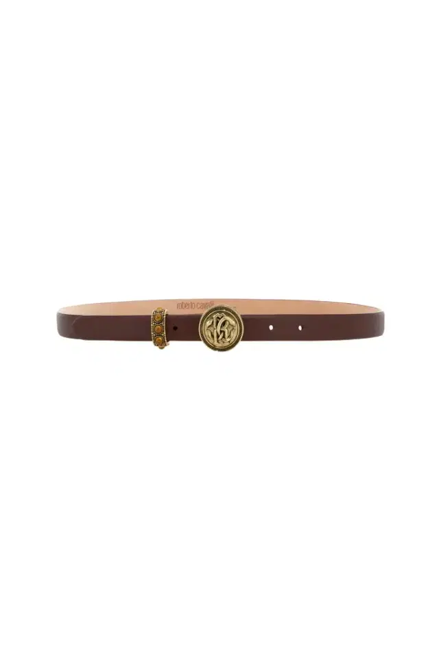 Roberto Cavalli Brown Leather Belt with Monogram RC