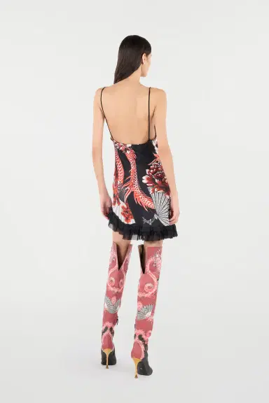 Roberto Cavalli Silk Mini Dress With Dragon And Ruches | Thumbnail 3 Roberto Cavalli Silk Mini Dress With Dragon And Ruches | Thumbnail 3