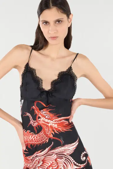 Roberto Cavalli Silk Mini Dress With Dragon And Ruches | Thumbnail 5 Roberto Cavalli Silk Mini Dress With Dragon And Ruches | Thumbnail 5