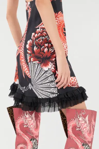 Roberto Cavalli Silk Mini Dress With Dragon And Ruches | Thumbnail 6 Roberto Cavalli Silk Mini Dress With Dragon And Ruches | Thumbnail 6